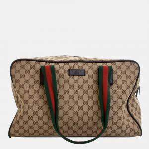Gucci Brown GG Canvas Web Duffle Bag