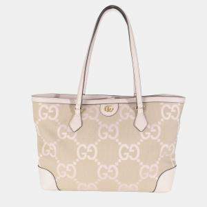 Gucci Pink Monogram Jumbo GG Textured Calfskin Medium Ophidia Shopping Tote bag