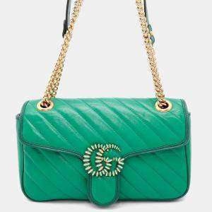 Gucci Gg Marmont Chain shoulder Bag Green Leather