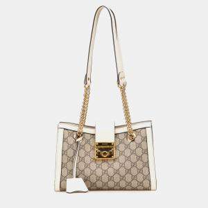 Gucci Beige/White Small GG Supreme Padlock Tote