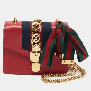 Gucci Red Leather Mini Web Chain Sylvie Shoulder Bag