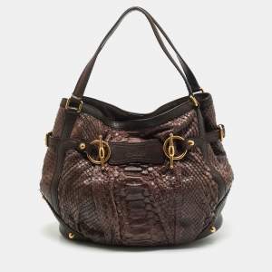 Gucci Brown Python Horsebit Jockey Tote