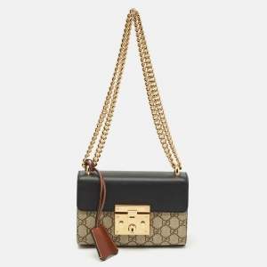 Gucci Beige/Black GG Supreme Canvas and Leather Small Padlock Shoulder Bag
