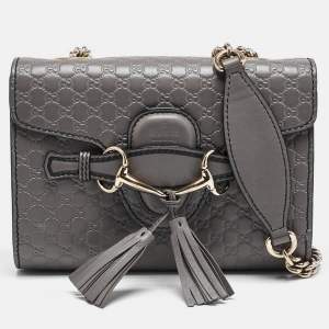 Gucci Grey Microguccissima Leather Mini Emily Chain Crossbody Bag