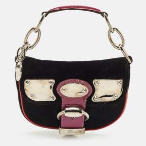 Gucci Black Patent Leather and Suede Romy Clutch Bag