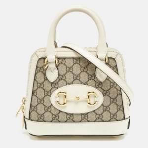 Gucci Beige/Off White GG Supreme Canvas and Leather Mini Horsebit 1955 Bag