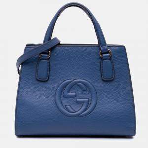 Gucci Blue Medium Dollar Calf Soho Top Handle Convertible Tote