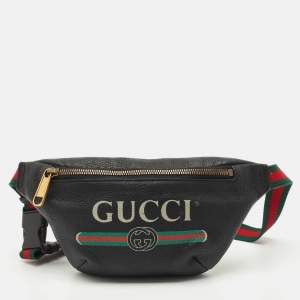 Gucci Black Leather Logo Web Small Belt Bag