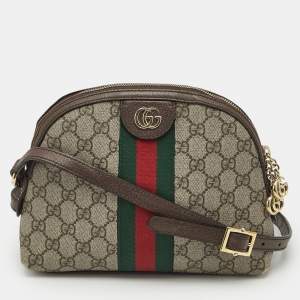 Gucci Beige/Brown GG Supreme Canvas Small Web Ophidia Shoulder Bag