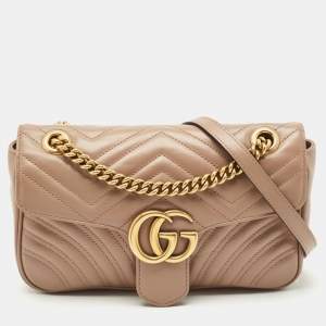 Gucci Beige Matelasse Leather Small GG Marmont Shoulder Bag