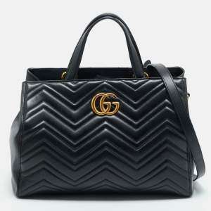 Gucci Black Matelasse Leather Medium GG Marmont Tote