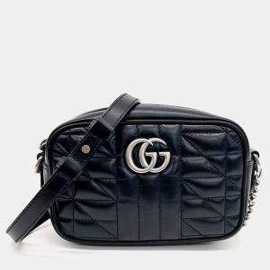 Gucci Black Leather Marmont Matelasse Mini Crossbody Bag