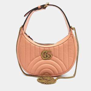 Gucci Pink Leather Marmont Half Moon Shoulder Bag