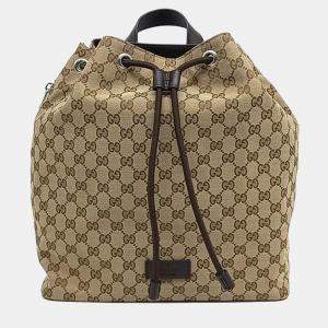Gucci Beige Brown Jacquard Gucci Beige Brown Fabric Jacquard Backpack
