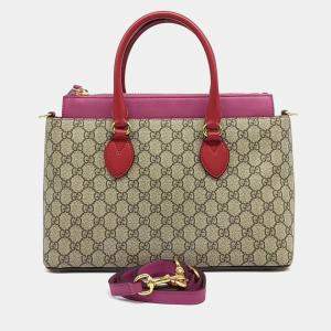 Gucci Beige Pink Leather and PVC Tote and Shoulder Bag