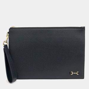 Gucci Black Leather Horsebit Clutch