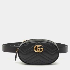 Gucci Black Matelassé Leather Mini GG Marmont Belt Bag