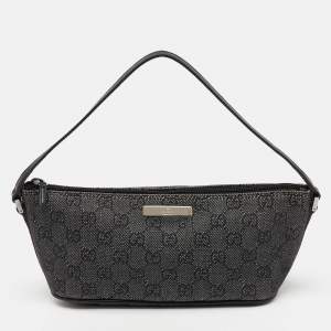 Gucci Dark Grey/Black GG Canvas And Leather Boat Pochette