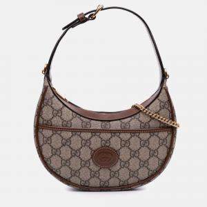 Gucci Brown Mini GG Supreme Half Moon Bag