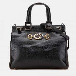 Gucci Black Small Grained Calfskin Zumi Top Handle Bag