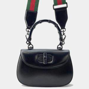 Gucci Bamboo 1947 Top Handle Bag Black Leather Size Small