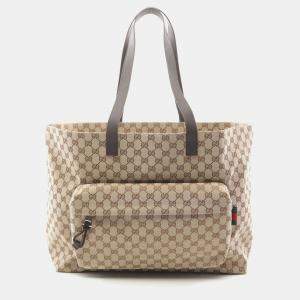 Gucci GG Large Beige/Brown Canvas Leather Tote