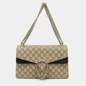 Gucci Black/Beige GG Supreme Canvas and Suede Small Dionysus Shoulder Bag