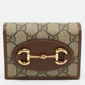 Gucci Brown/Beige GG Supreme Canvas and Leather Horsebit 1955 Card Case