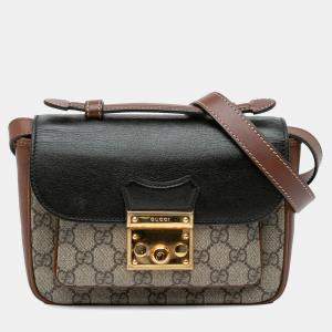 Gucci Beige Mini GG Supreme and Calfskin Padlock Flap Pocket Satchel