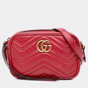 Gucci Red Mini GG Marmont Matelasse Leather Crossbody