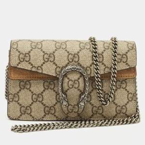 Gucci Beige/Brown GG Supreme Canvas and Suede Mini Dionysus Shoulder Bag