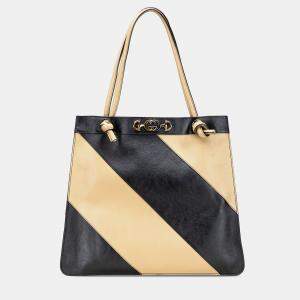 Gucci Black Smooth Calfskin Diagonal Striped Zumi Tote