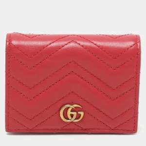 Gucci Red Matelasse Leather GG Marmont Card Case