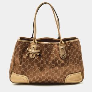 Gucci Gold/Brown GG Satin and Leather Princy Tote