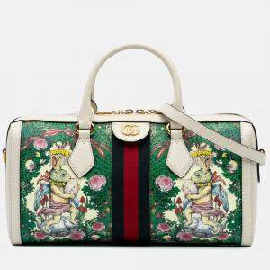 Gucci White Yuko Higuchi Medium Coated Canvas Ophidia Web Satchel