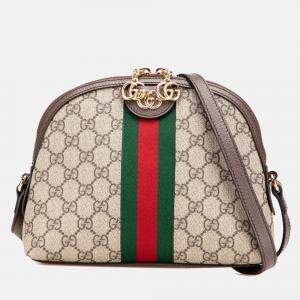 Gucci Beige Brown Small GG Supreme Ophidia Dome Crossbody