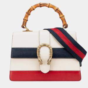Gucci White Medium Leather Bamboo Dionysus Web Satchel