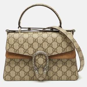 Gucci Beige GG Supreme Canvas and Suede Dionysus Top Handle Bag