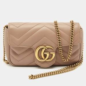Gucci Beige Matelassé Leather Super Mini GG Marmont Crossbody Bag
