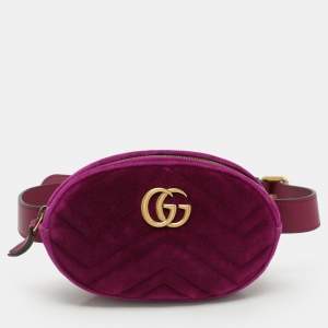 Gucci Purple Matelassé Velvet Mini GG Marmont Belt Bag