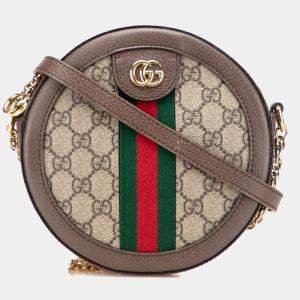 Gucci Beige Brown Mini GG Supreme Round Ophidia Crossbody