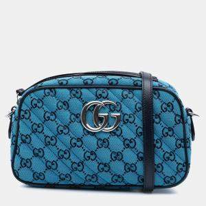 Gucci GG Marmont Small Blue Matelassé Canvas Crossbody Bag