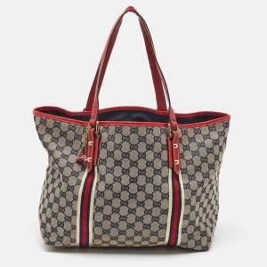 Gucci Beige/Red GG Canvas and Leather Jolicoeur Tote