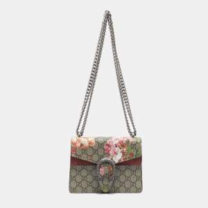 Gucci Beige/Maroon GG Supreme Blooms Canvas and Suede Mini Dionysus Shoulder Bag