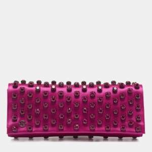 Gucci Pink Satin Broadway Crystal Embellished Flap Clutch