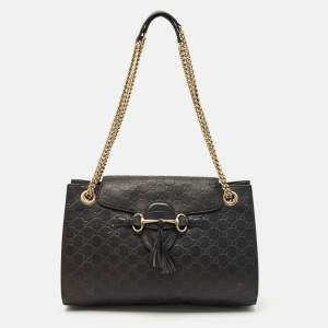 Pre Owned Gucci Black Guccissima Leather Large Emily Chain Shoulder Bag