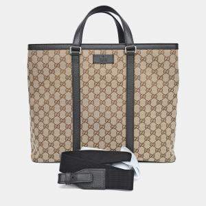 Gucci Beige Black Fabric Jacquard Tote and Shoulder Bag