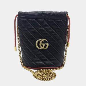 Pre Owned Gucci Black Leather Mamont Bucket Bag