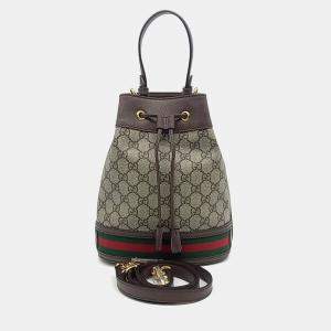 Gucci Beige/Brown Canvas and Leather Ophidia Small Bucket Bag