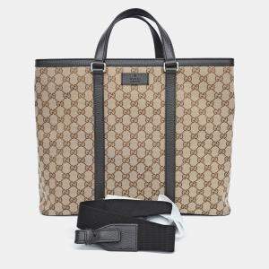 Gucci Beige Brown Canvas Tote and Shoulder Bag